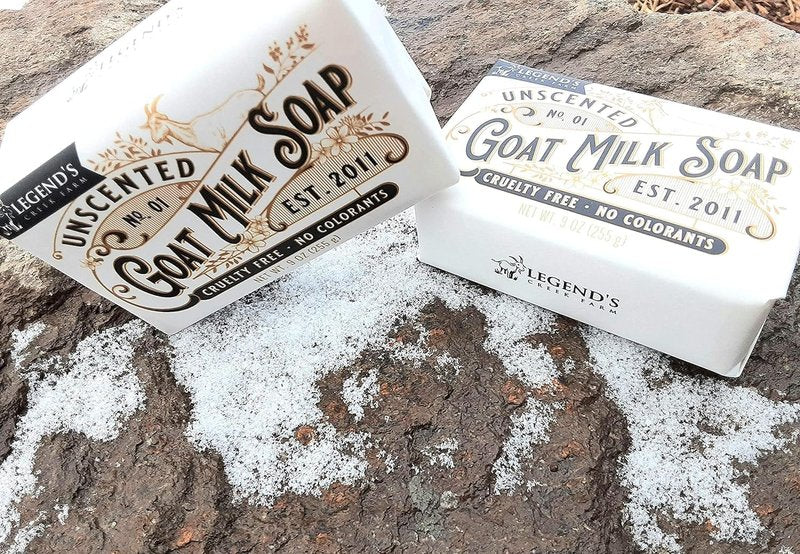 Legend's Creek Farm Goat Milk Soap - Triple Milled Cleansing Moisturizing Bar for Hands and Body - 9 Oz Creamy Lather, Nourishing, Natural Soap for Sensitive Skin (Unscented, Pack of 2)