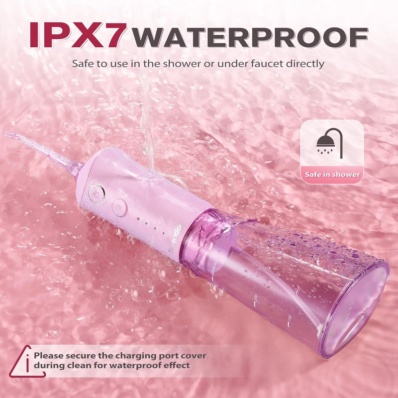 TOVENDOR Water Dental Flosser, Rechargeable Dental Oral Irrigator, 3 Modes, 5 Tips for Teeth Cleaning, Family Oral Health, Portable 300ML Large Water Tank Water Flosser, IPX7 Waterproof (Pink)