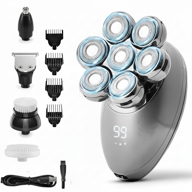 ROSHNI Head Shavers for Bald Men – 7D Electric Head Shaver with Magnetic Detachable Head, IPX7 Waterproof Wet & Dry, LED Display Rechargeable Razor for Men, Cordless Grooming Kit