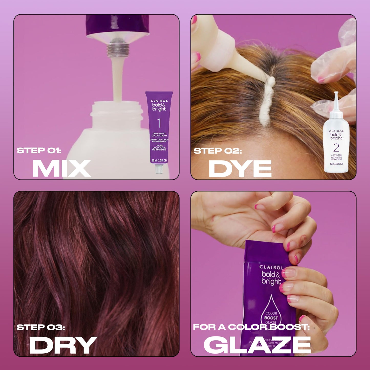 Clairol Bold & Bright Permanent Hair Dye, 67 Chocolate Hair Color | Intense Vibrancy + Moisturizing Shine | Includes Color Boost Glaze to Amplify Color Anytime | Pack of 1
