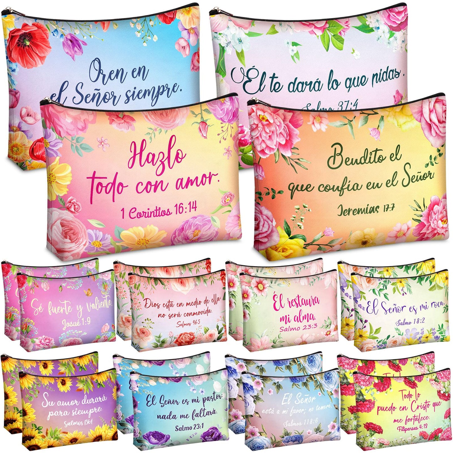 Kacctyen Spanish Christian Cosmetic Bags Bulk Mother's Day Church Gifts Spanish Christian Gifts for Women Bible Verse Pencil Pouch Makeup Bag Regalos Religiosos Para Mujer(24 Pcs,Classic Style)