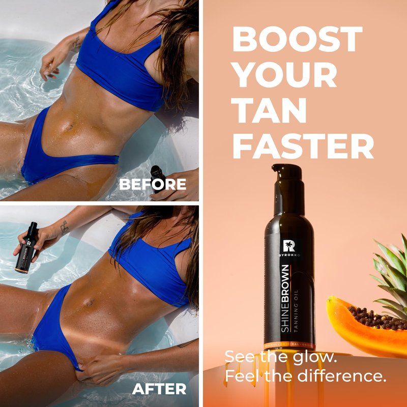 BYROKKO Shine Brown Tanning Oil – Dark Tan Accelerator with Coconut, Walnut & Hazelnut Oil for Outdoor Sun & Sunbed – Cruelty-Free, Water-Resistant - 5.07 Fl Oz