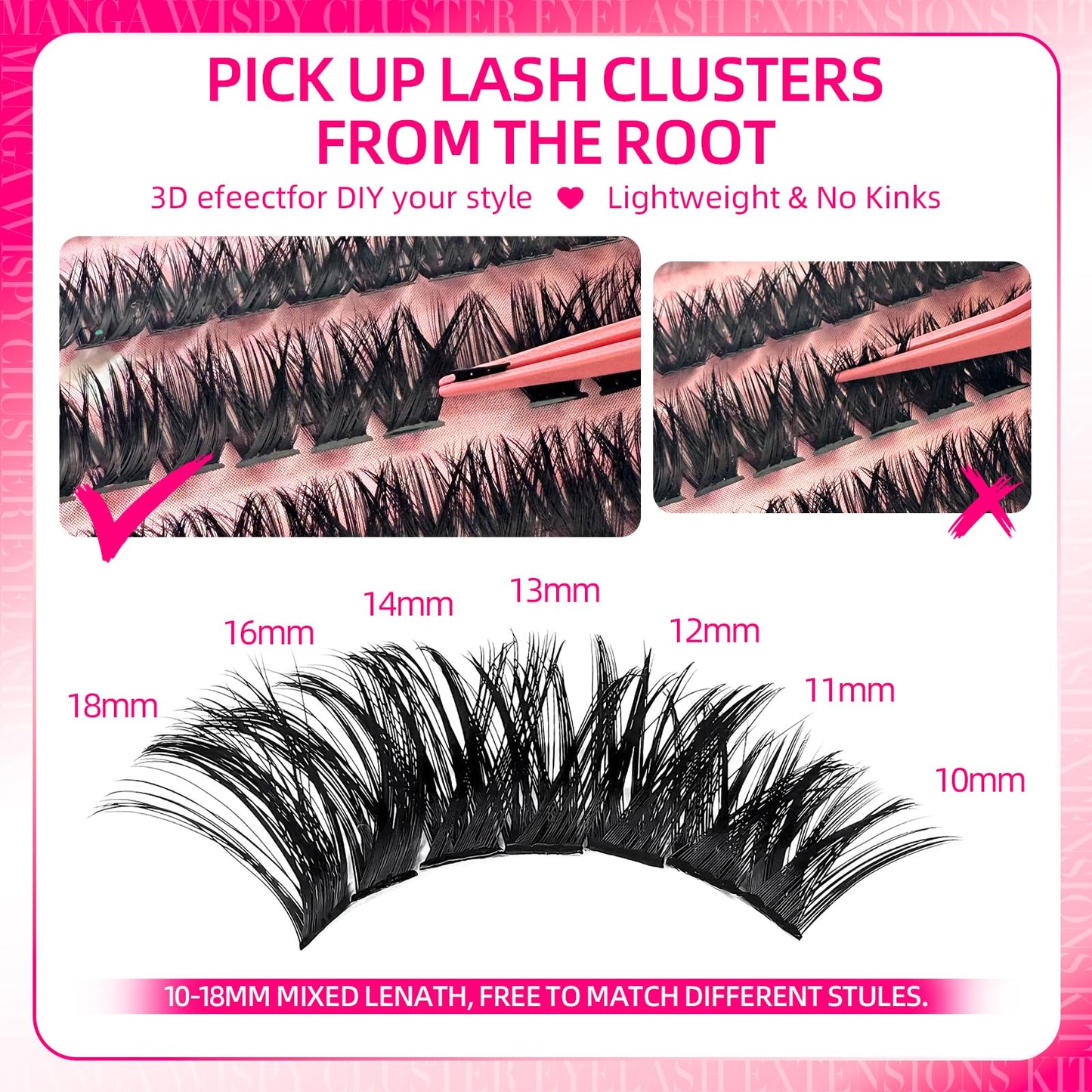 532pcs Fluffy Lash Clusters Manga Cluster Eyelash Extensions DIY Lashes Kit