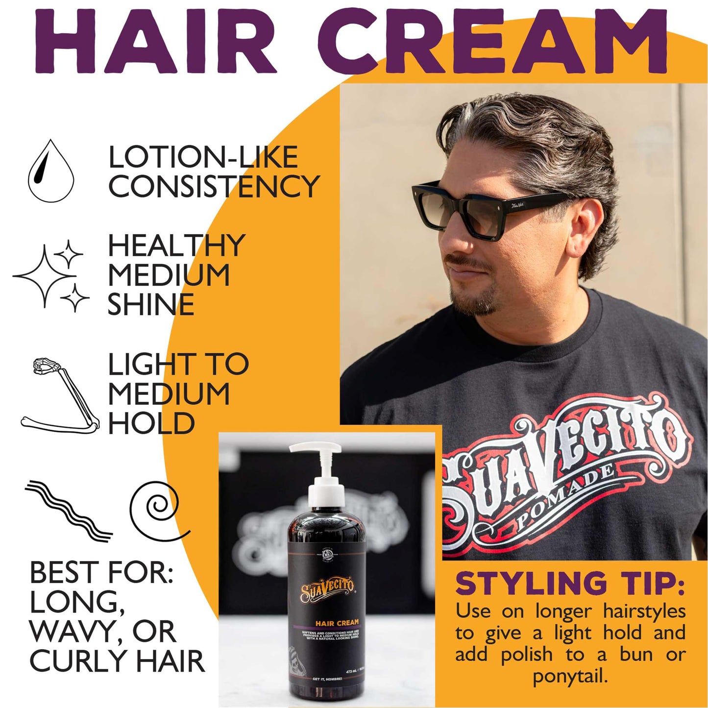 Suavecito Hair Cream Pump Bottle Medium Shine All Day Light Hold (16 oz)