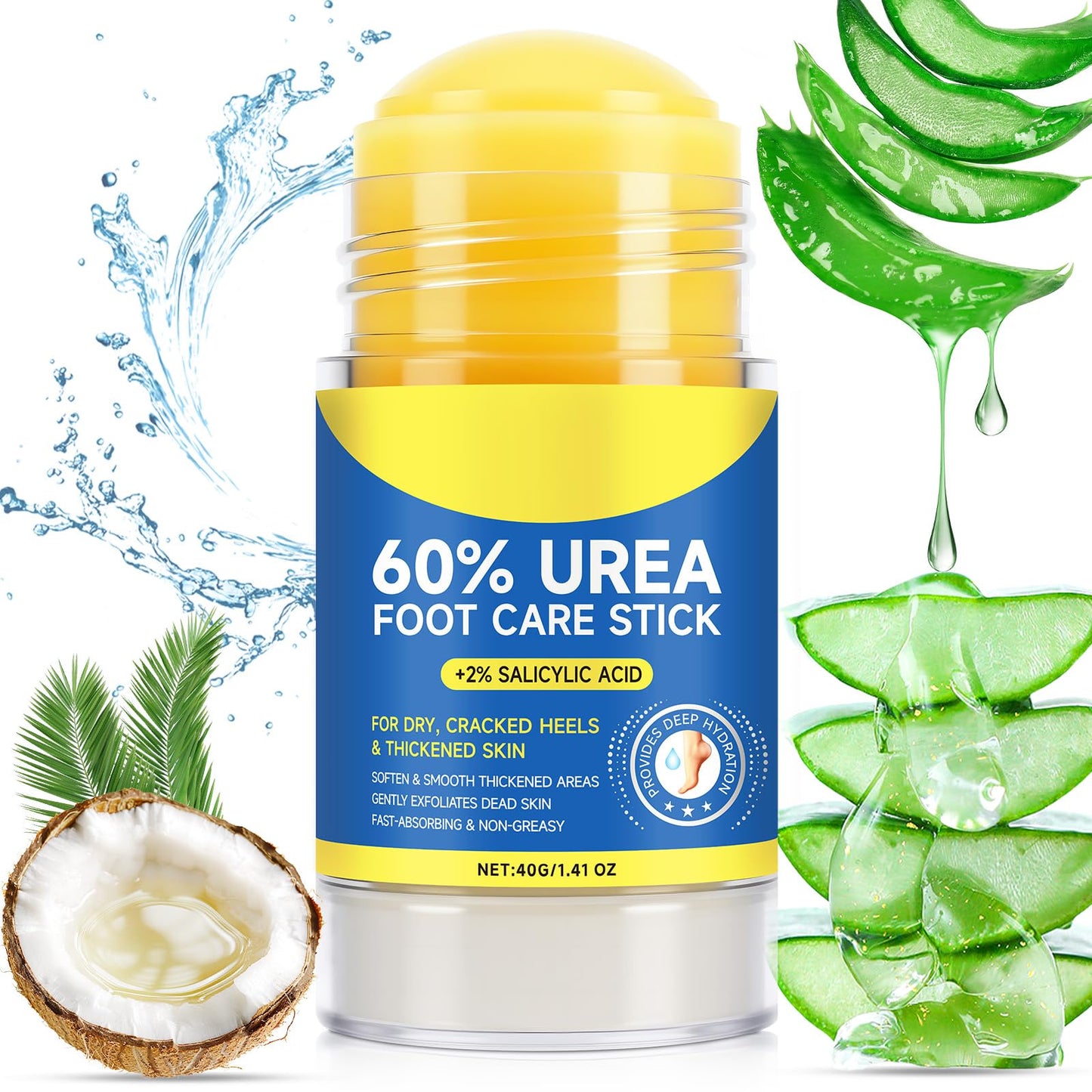 KITNOBLIS 60% Urea Foot Care Stick with 2% Salicylic Acid, Urea Foot Cream for Cracked Heel Repair & Callus Remover, Dry Feet, Elbows, Knees, Hands, Moisturise & Soften Skin