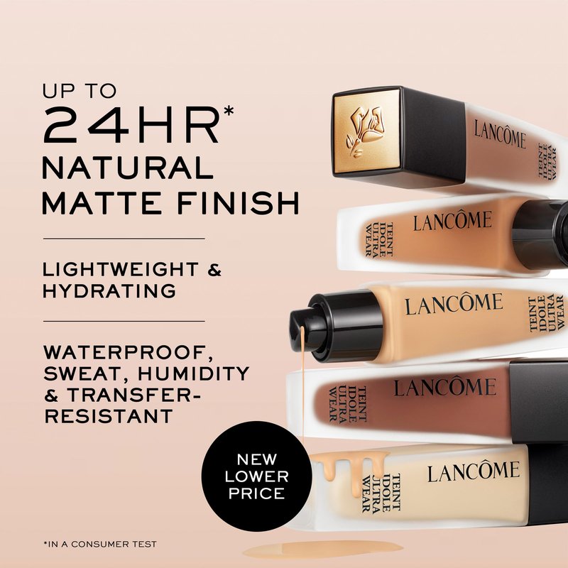 Lancôme Teint Idole Ultra Wear Natural Matte Foundation- Longwear, Medium-Full Coverage, Natural Finish, Waterproof & Hydrating - 305N (Medium Skin with Neutral/Peachy Undertones), 1 Fl Oz