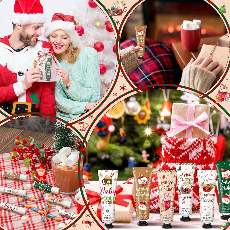 24 Pcs Christmas Hot Cocoa Party Favors - Hand Cream & Lip Balm Gift Set | Red & Green Xmas Stocking Stuffers