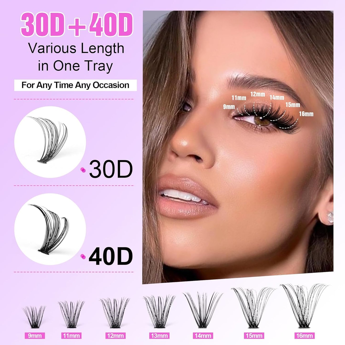 Eyelash Extension Kit - 280pcs Individual Cluster Lashes | 9-16mm with Bond & Seal