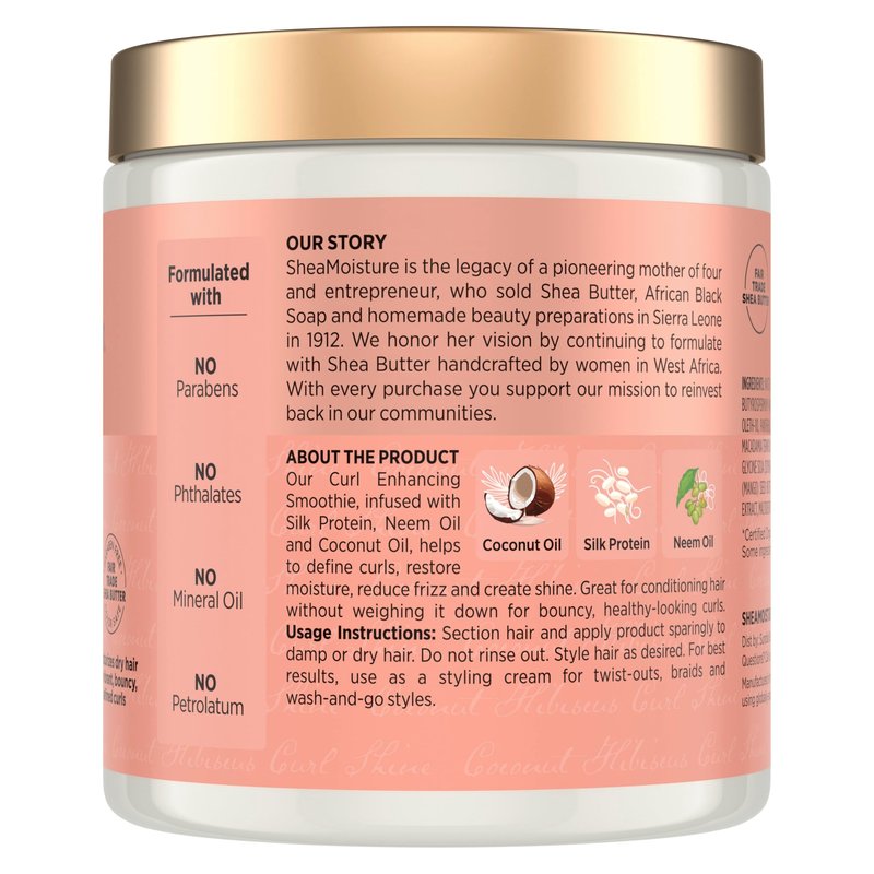 SheaMoisture Curl Enhancing Smoothie Hair Cream Coconut and Hibiscus for Thick, Curly Hair Sulfate Free and Paraben Free Curl Cream 20 oz