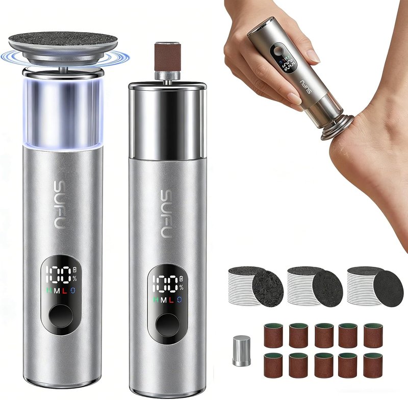 Electric Foot Callus Remover - 2 in 1 USB Rechargeable Foot File with Digital Display | Cordless Aluminum Pedicure Tool in Silver