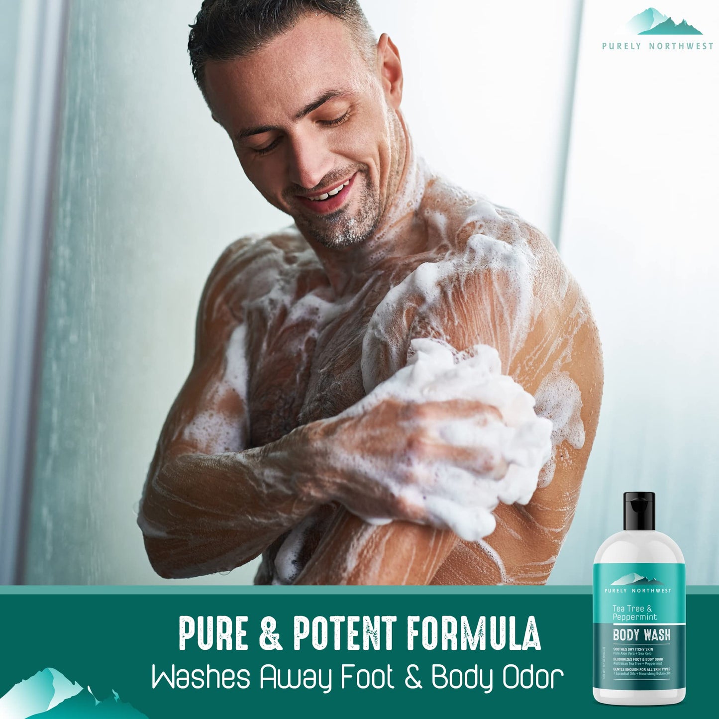 Purely Northwest Extra Strength-100% All Natural Nail Solution for Toenail & Fingernails Bundled Tea Tree Oil & Peppermint Body Wash for Men & Women