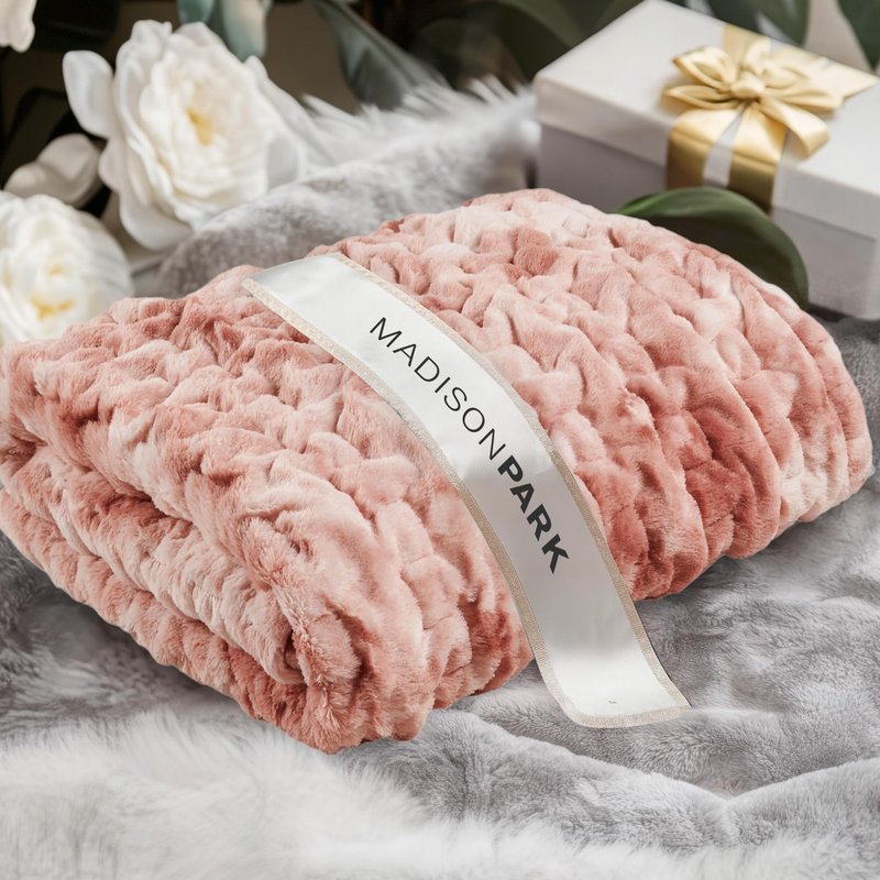 Madison Park Faux Fur Throw, Luxurious Ruched Texture, Fuzzy Warm, Plush Mink-Like Reverse, All Season, Lightweight & Cozy Blanket-Throw for Sofa, Couch, Living Room & Office 50" x 60" Pink Tie Dye