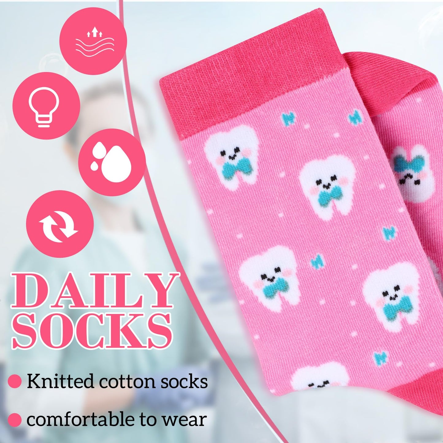 Maxcheck 4 Pcs Teeth Gifts Dental Hygienist Graduation Gifts Bulk 20 oz Stainless Steel Tumbler with Straw Lid Brush Canvas Bag Teeth Socks Dentist Keychain for Nurse Dental Hygienist(Pink)