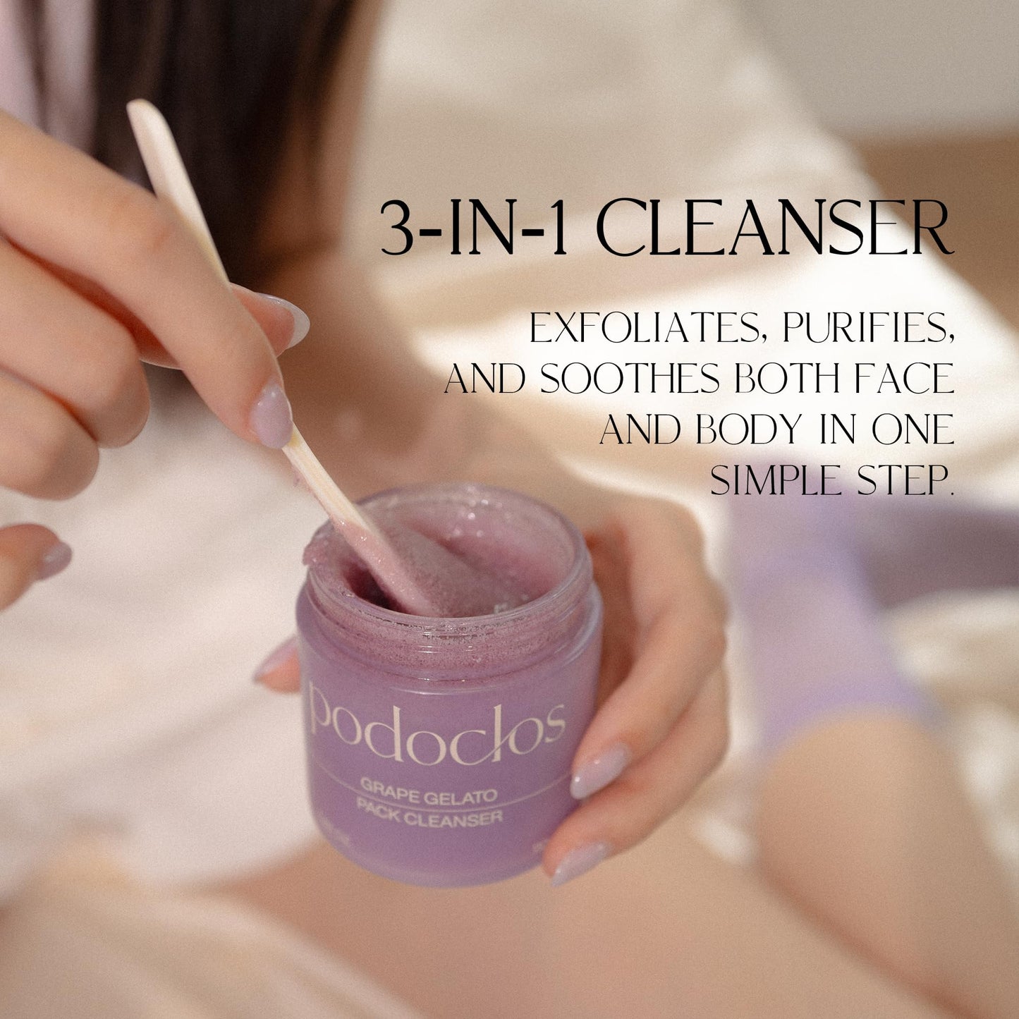 Podoclos Grape Gelato Pack Cleanser | Face & Body Exfoliating Cleanser, Gentle on Skin, Tough on Dead Cells, Plant-Based Scrub, Honey Cica™ & Grape Extracts, Korean Skin Care | 3.88 oz