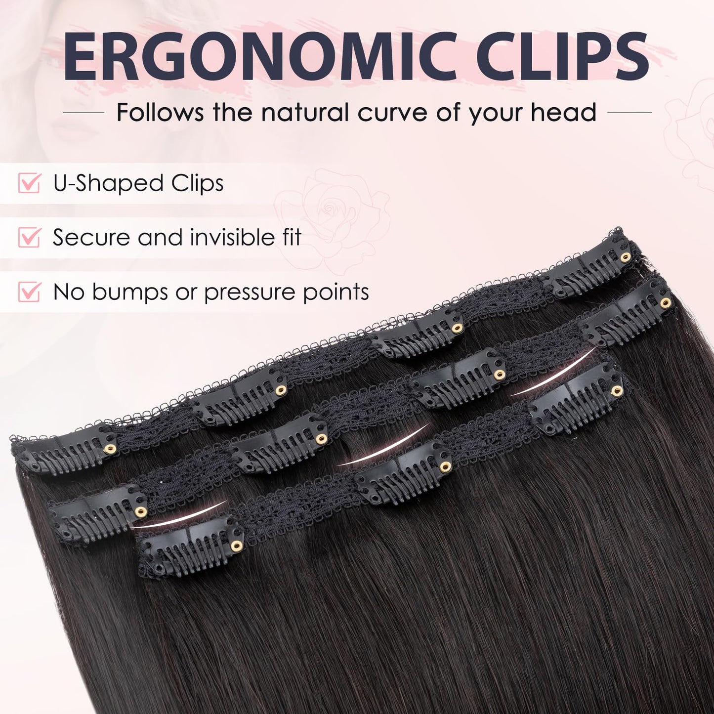 TESS 3 PCS Hair Extensions Clip ins Real Human Hair Straight Hair Extension for Women Soft Lace Wefts Invisible Clip in 16 Inches Natural Black