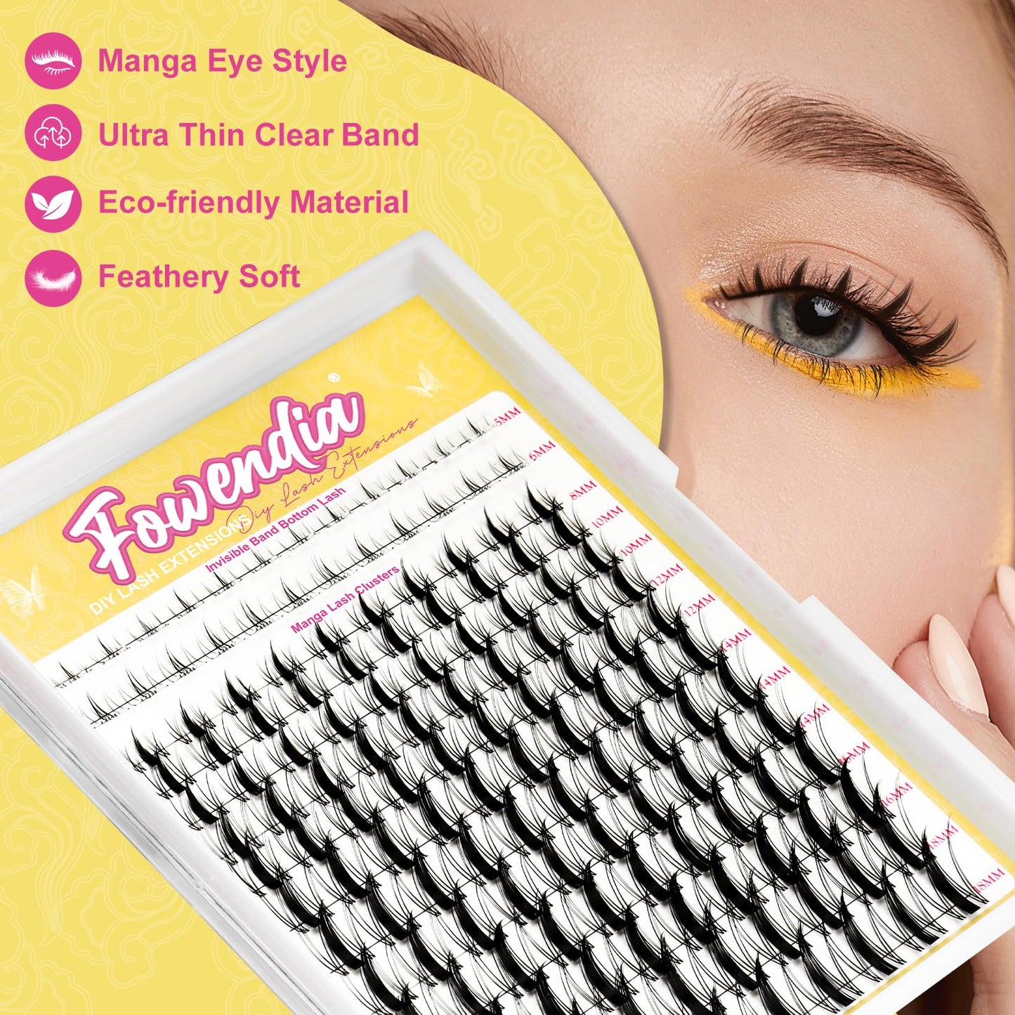 Fowendia Manga Lash Clusters California Sunset Lashes Clusters 8-18mm Fairy Eyelash Clusters DIY Lash Spikes Extension 0.3mm Wispy Individual Cluster Eyelash Extensions