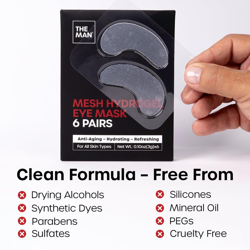 The Man Mesh Hydrogel Under Eye Patches for Men - Cooling, Hydrating & Firming Eye Masks for Dark Circles & Puffiness - Men's Anti-Aging Patches with Hyaluronic Acid, Collagen & Vitamin E. (6 Pairs)