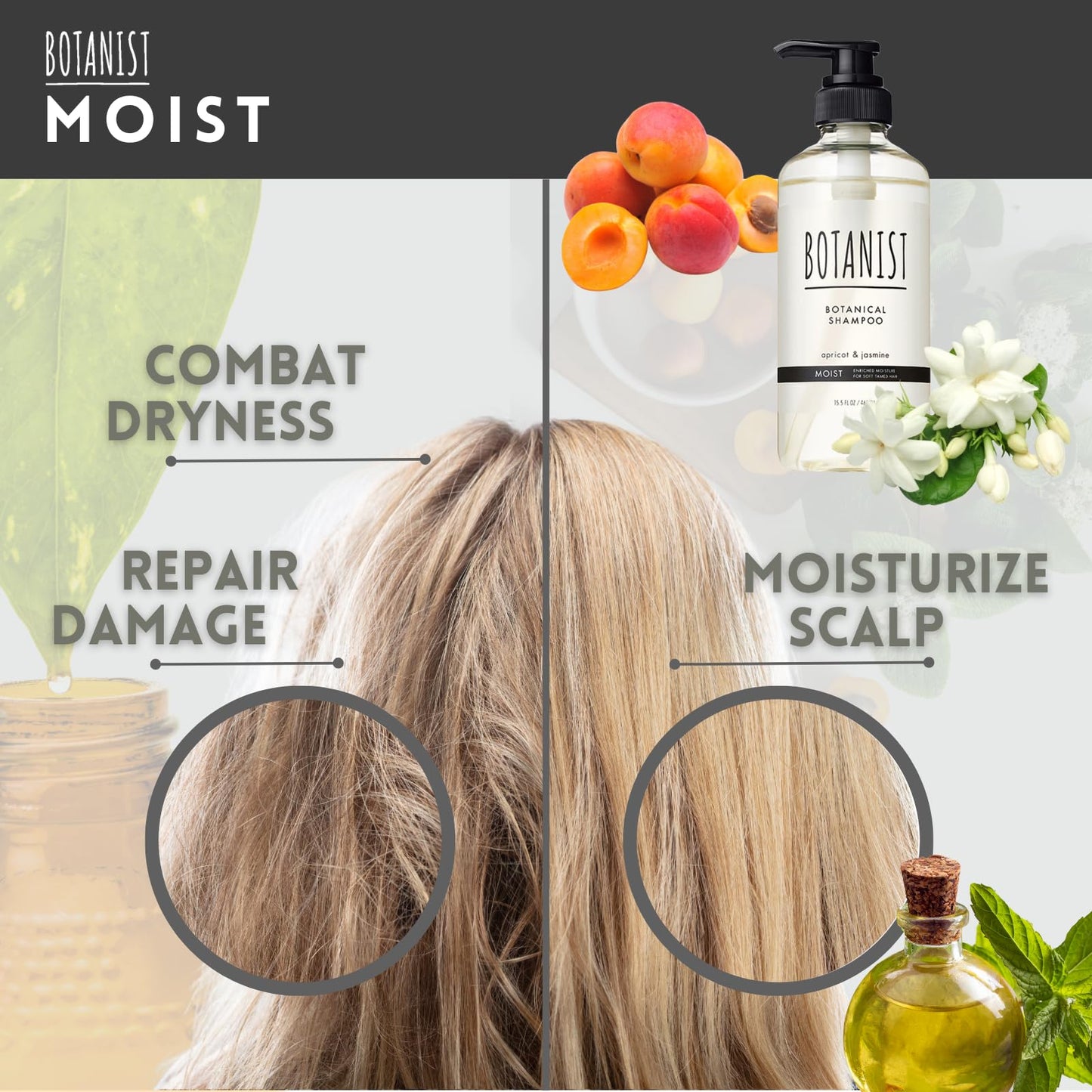 Botanist Hydrating Shampoo for Men, Curly Hair Shampoo for Women with Collagen, Jojoba Oil Extract & Keratin from Japan, Paraben & Sulfate Free SHAMPOO with Pump, Apricot& Jasmine 15.5Fl Oz MOIST 2EA