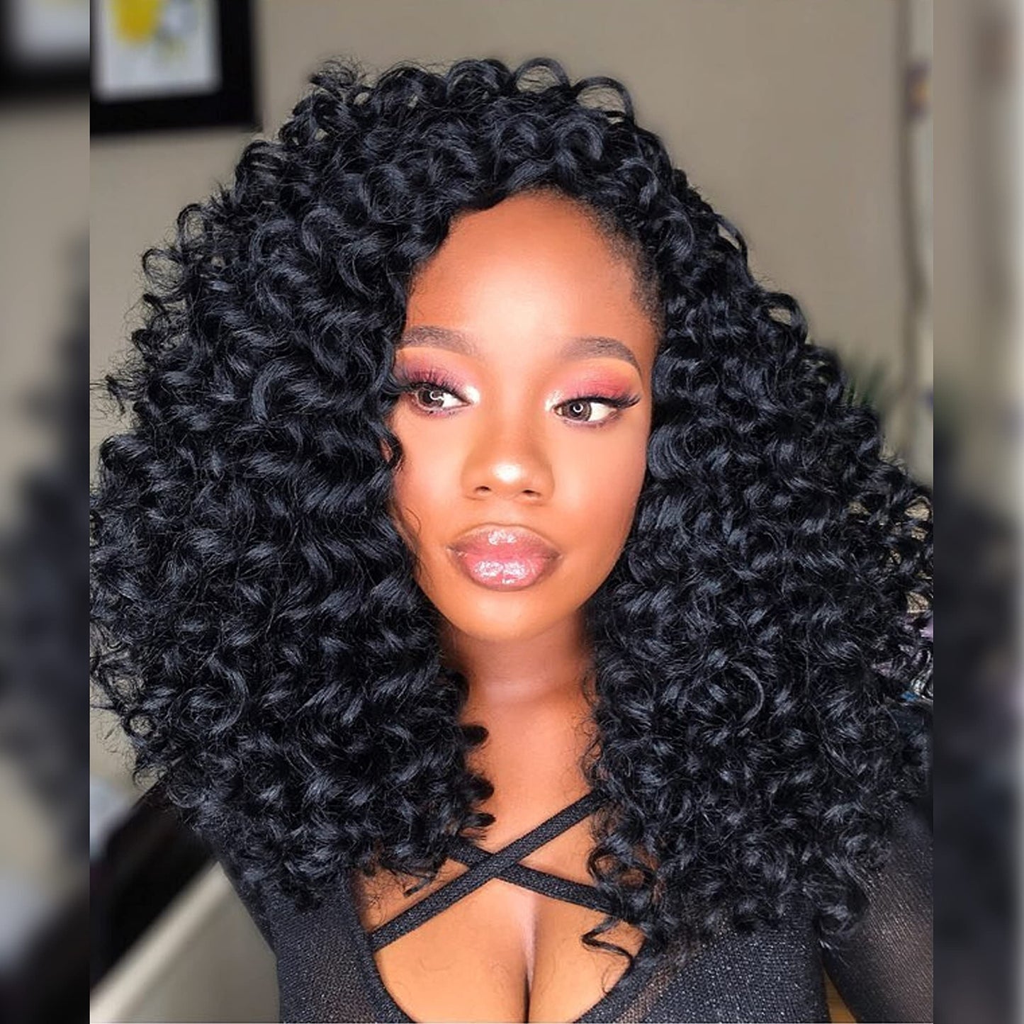 Ocean Wave Crochet Hair for Women 14 Inch, 8 Packs Deep Wave Braiding Hair Pre Looprd Short Curly Beach Curl Crochet Braids Pre Looped (1B#)