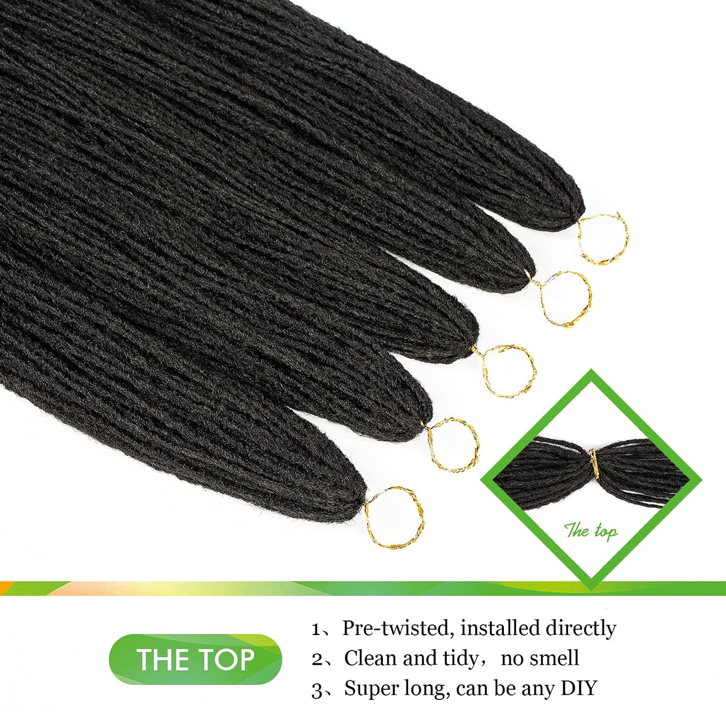 GUOHUI Micro Faux Locs Crochet Hair, 36 Inch 5 Packs Color Natural Black DIY Braids Straight Styles (36",1B)