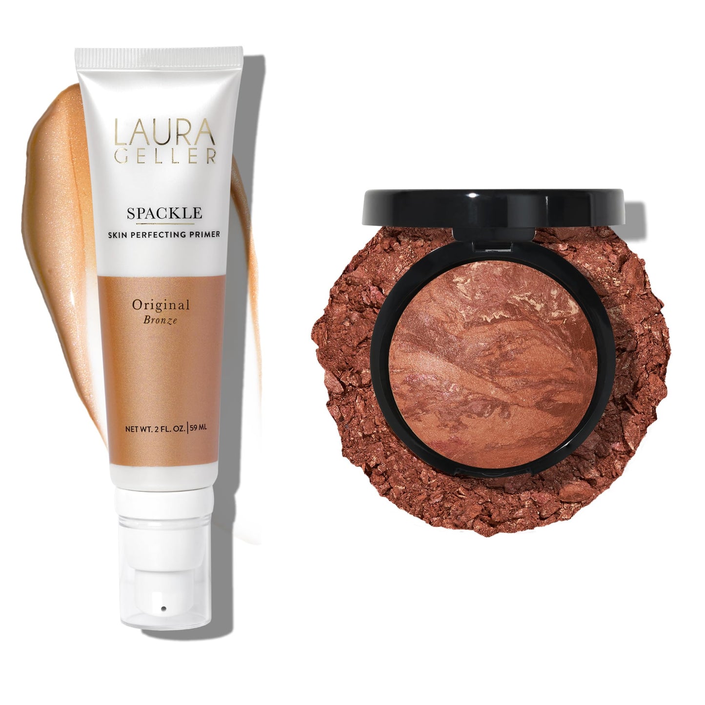 LAURA GELLER NEW YORK Instant Vacation 2pc - Baked Bronze-n-Brighten Powder - Deep + Spackle Skin Perfecting Makeup Primer