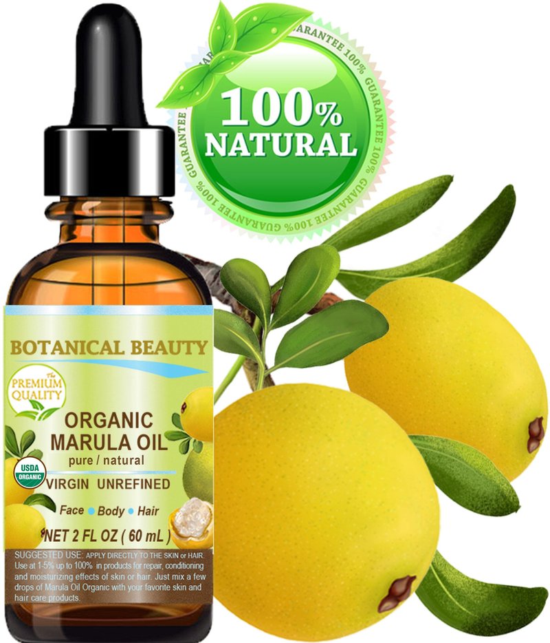 Botanical Beauty Organic MARULA OIL WILD GROWTH 100% Pure Natural Virgin, Unrefined Cold-Pressed Moisturizer for FACE, DRY SKIN, BODY, DAMAGED HAIR, NAILS, Anti-Aging (2 Fl Oz)