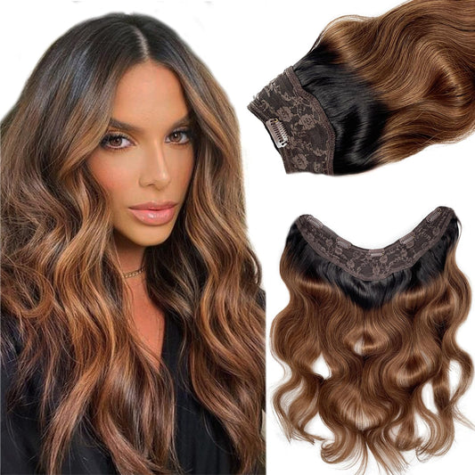 Balayage One Piece Clip-in Hair Extensions, 18" Body Wave Real Human Hair, Black to Grey Remy Hair Clip-ins, 80G