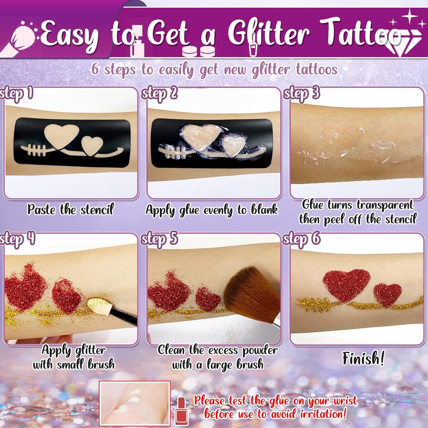 Kids Glitter Tattoo Kit - 25 Colors, 225 Stencils & Glow-in-the-Dark Temporary Tattoos | Perfect for Halloween & Birthday Fun