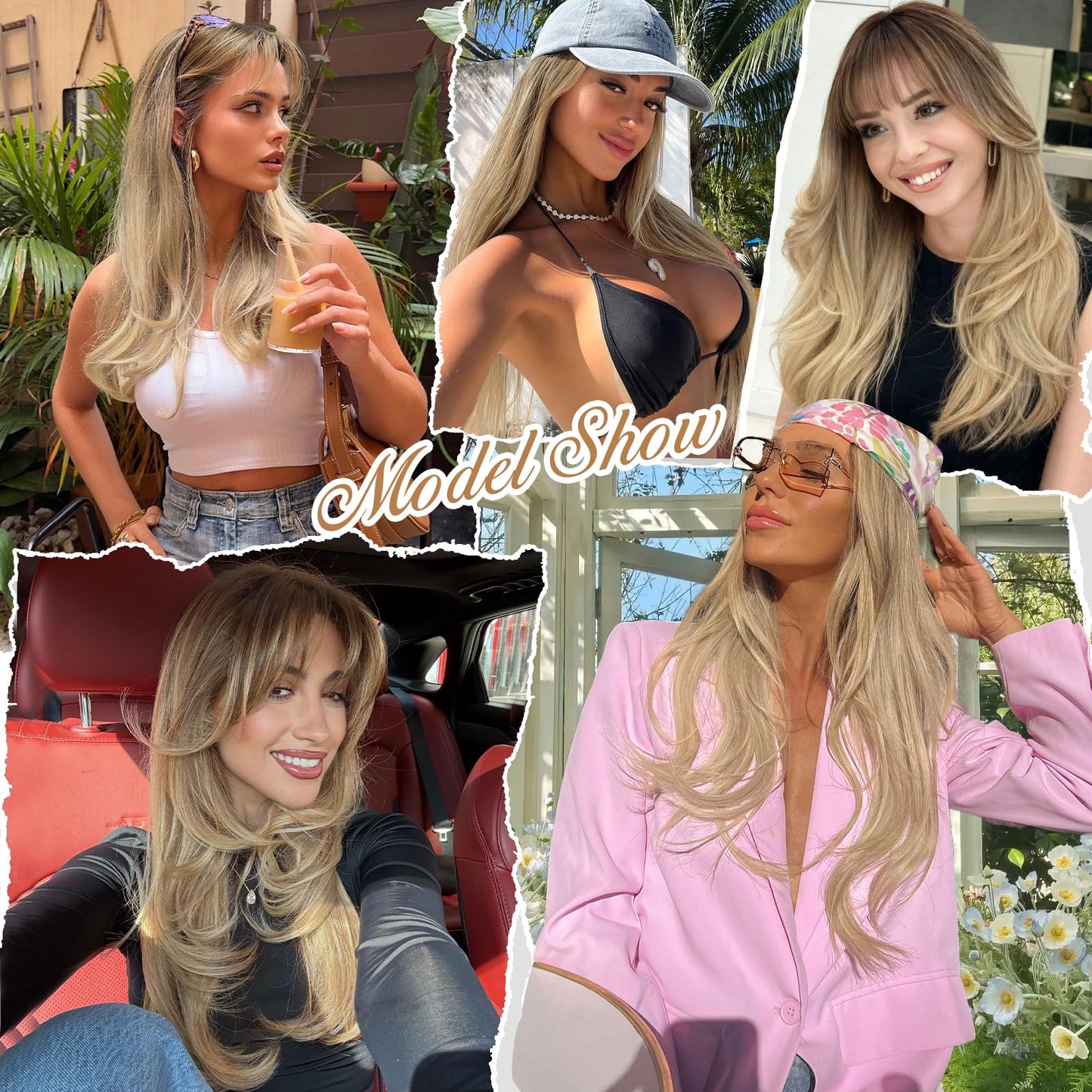 XIXIBI Blonde Wig with Bangs, Long Ombre Blonde Layered Wigs for Women, 4x4 Realistic Scalp with Free Parting, Realistic Heat Resistant Synthetic Wigs for Daily Party Cosplay Use 26Inch