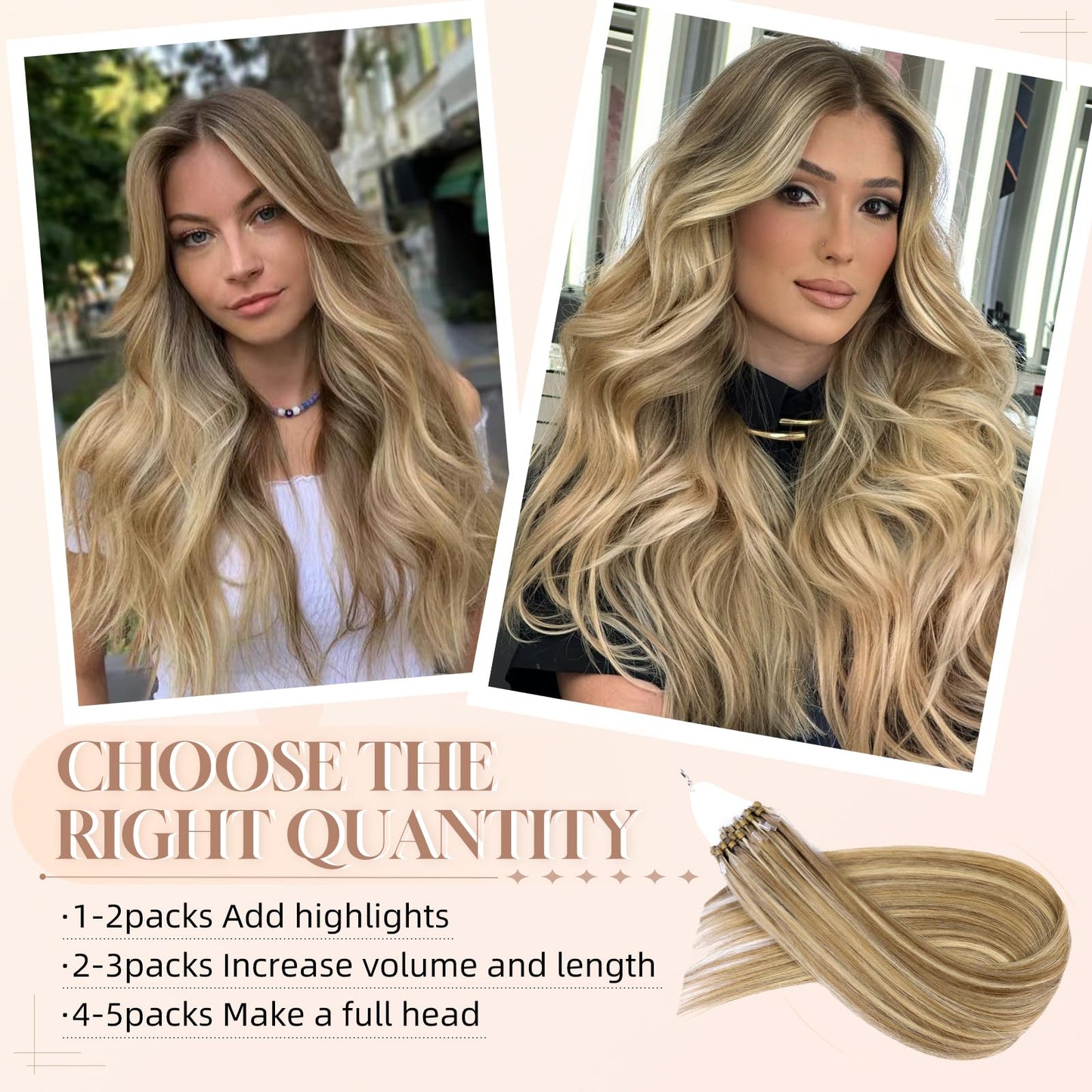 MioYio Microlink Hair Extensions Human Hair 18613 Blonde 30g/38s/Pack 18inch Microbead Micro Loop Hair Extensions Real Human Soft and Glossy Longer Life