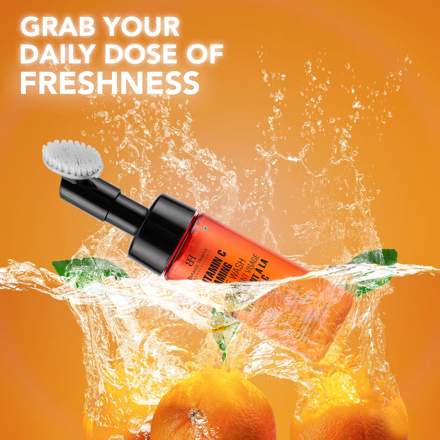 Botanic Hearth Vitamin C Foaming Face Wash With Papaya & Orange | Extracts Built|In Silicone Brush | For Cleansing & Glowing Skin | Paraben & Sulphate Free | Face Cleanser For Women & Men | 5.1 Fl Oz