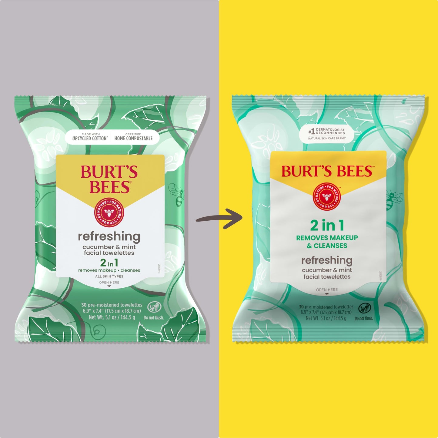 Burt’s Bees Refreshing Cucumber & Mint Facial Towelettes, 100% Plant Based Cloths; 99% Natural Origin; Removes Makeup and Cleanses; No Need to Rinse; 30 Ct (Pack May Vary)
