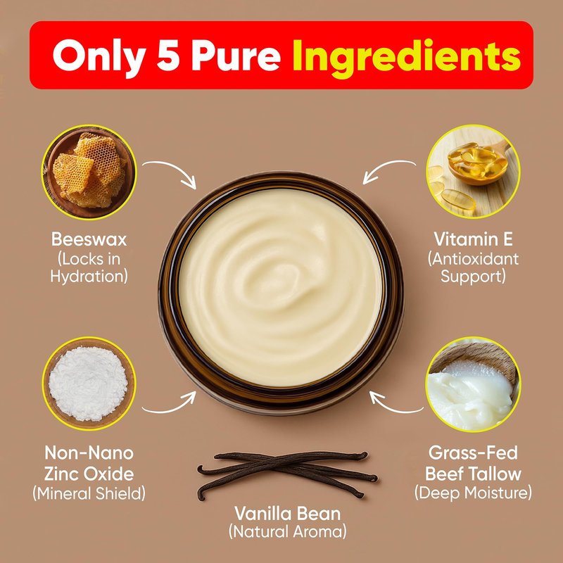LASSO Tallow Sun Balm – Natural Moisturizing Balm with Non-Nano Zinc, Beeswax & Vitamin E – 4oz Glass Jar – Grass-Fed - finished Tallow – Reef-Safe, Sensitive Skin-Friendly