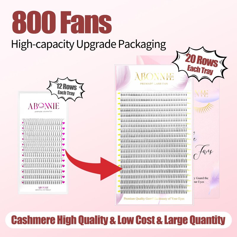 ABONNIE 800 Premade Fans Eyelash Extensions 3D 9mm Mix Premade Lash Fans 0.07 Thickness D Curl Lash Extensions HandmadeVolume Lash Extensions (Short Stem 3D 0.07-D 9mm)