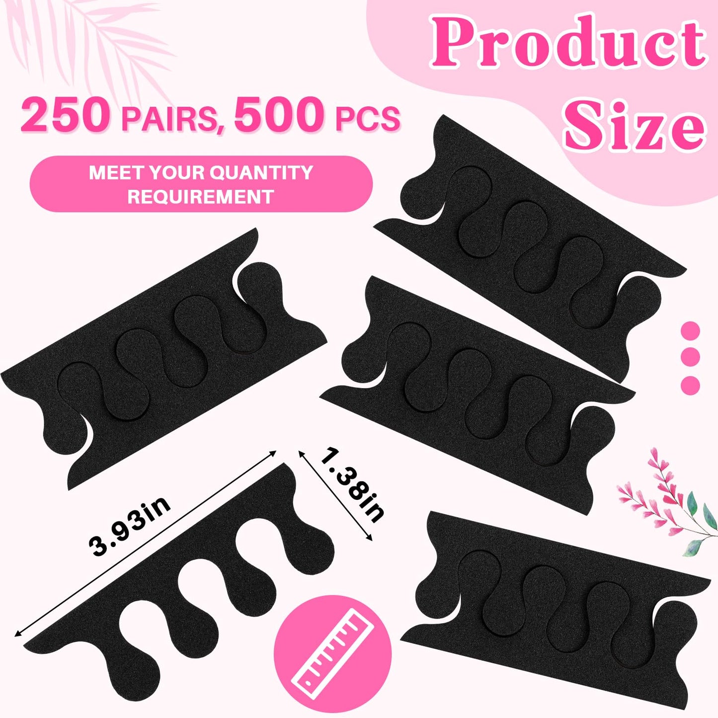 Mumufy 250 Pairs Black 500 Pcs Sponge Toe Separators Bulk for Pedicure Disposable Soft Toe Spacers, Finger Dividers for Nail Art Painting, Manicure, Toenail Polishing, Spa Treatment for Women
