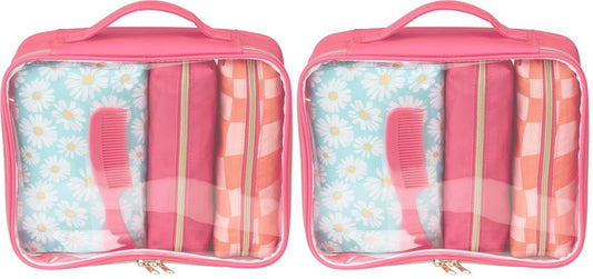 Conair 5 Piece Toiletry and Cosmetic Bag Set Under $30, Includes 4 Makeup Bags and 1 Travel Comb in Pink and Daisy Prints (Pack of 2)
