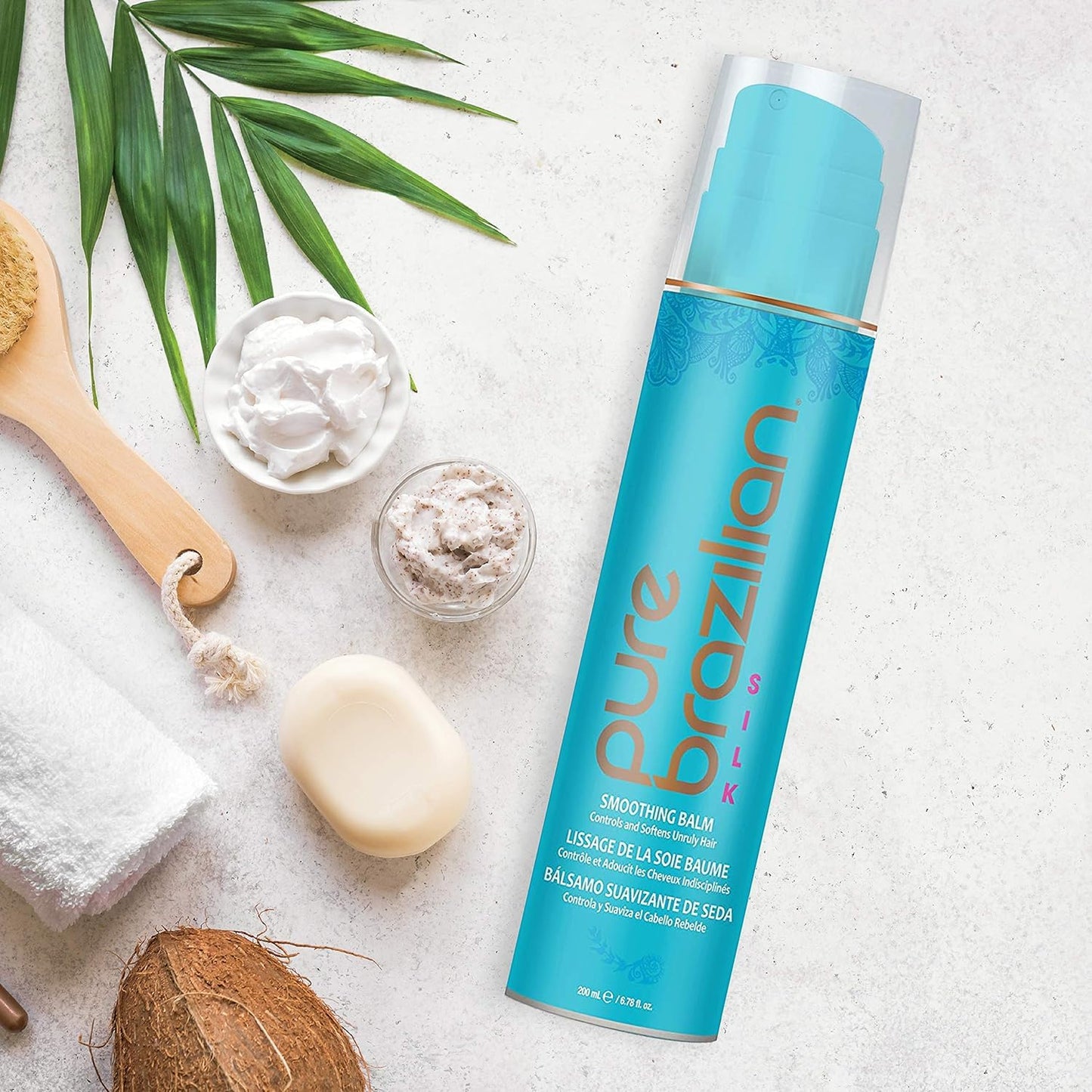 Pure Brazilian Silk Smoothing Balm - Anti-Frizz Keratin Treatment | Nourishing Coconut Oil, 6.78 Oz
