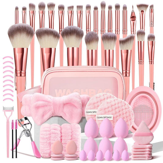 Professional 70-Piece Pink Makeup Brush Set | Multi-Functional Tools with Case for Face & Eye Makeup