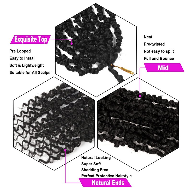 Bileaf 8 Pack Passion Twist Crochet Hair 10 Inch Pre-twisted Short Crochet Passion Twist Hair, Pre Looped Passion Twists Crochet Braids Bohemian Crochet Hair 1B