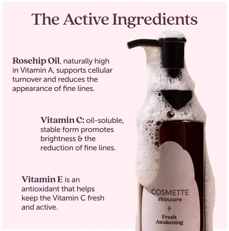 Cosmette Skincare Fresh Awakening Gentle Face Wash for Women - Foaming Oil to Foam Facial Cleanser & Makeup Remover - Natural, Hydrating, Rich in Squalane, Omegas, Vitamin A + Antioxidants