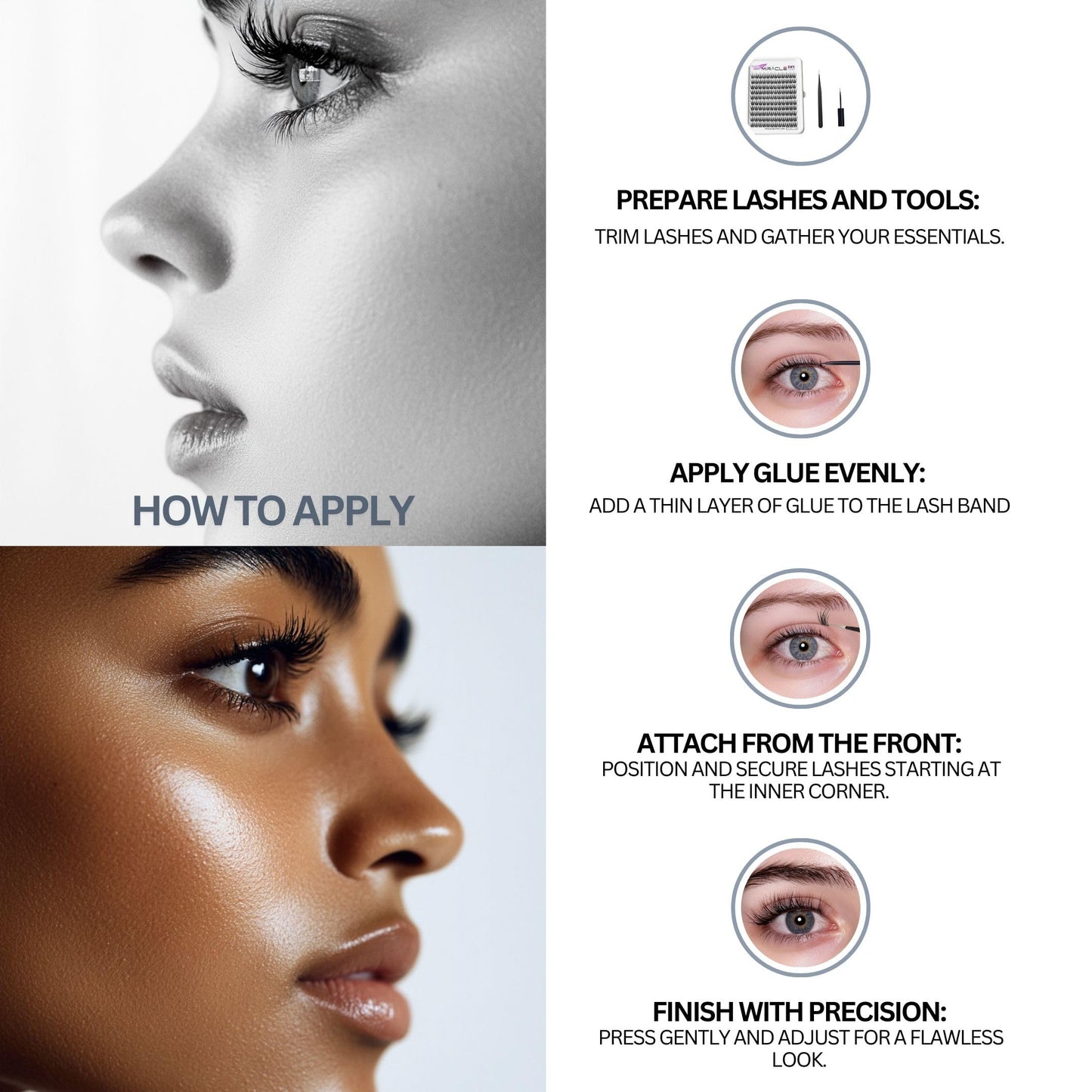 PARK SUNG HEE MIRACLE LASH DIY False Eyelashes, Lash Clusters, Lengthening Wisps 9mm-16mm Contact Lens Friendly, Easy to Apply, Reusable Strip Lashes (E6-280, 15mm), Black