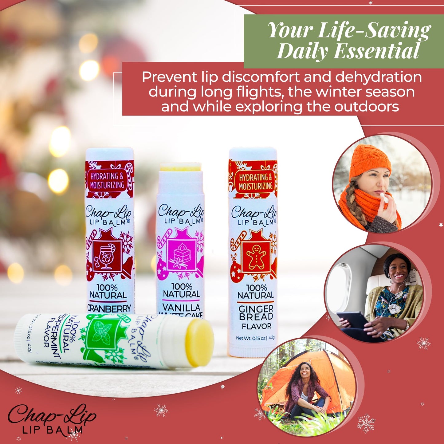 Chap-Lip Lip Balm 100% Natural Lip Balm Set - Beeswax Natural Christmas Gifts for Her - Lip Moisturizer for Dry Lips, Cocoa Butter - Petroleum Free, 24 Count, 2 Pack
