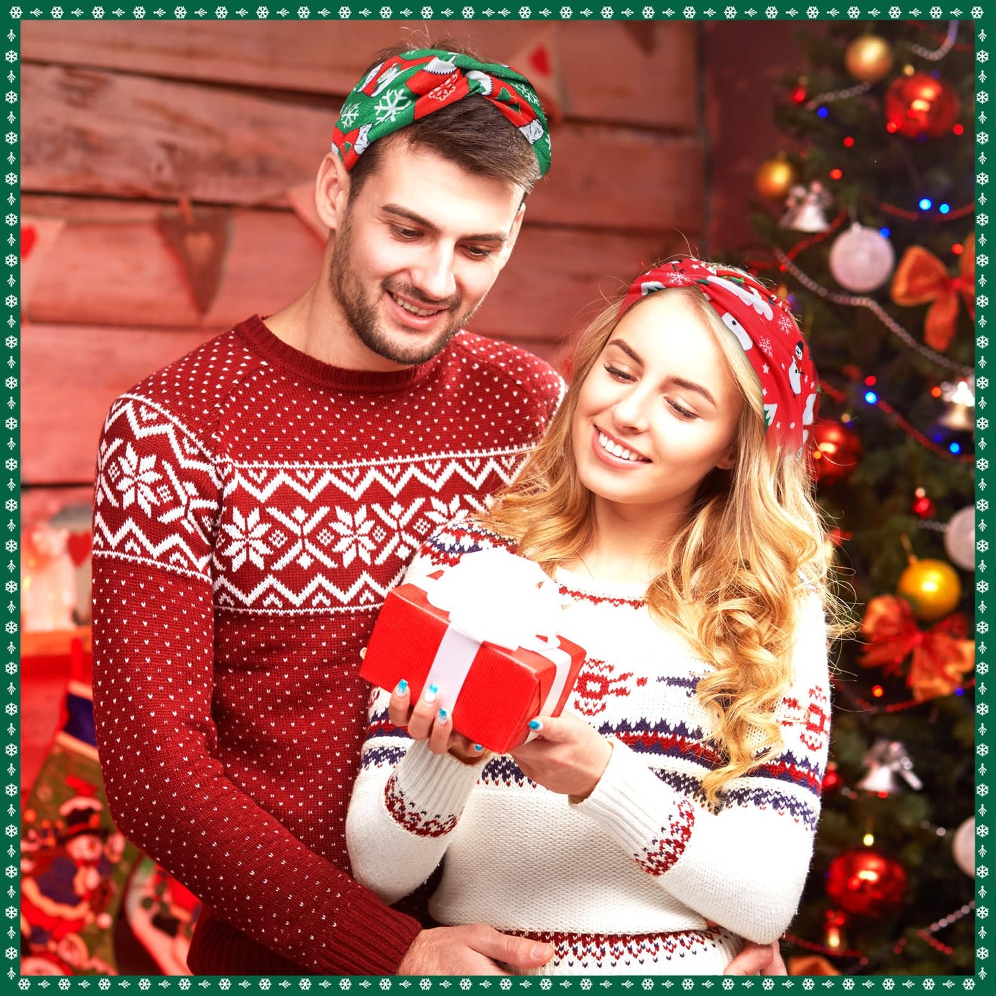Giegxin 20 Pcs Christmas Headband for Women Christmas Stretchy Twisted Headbands Elastic Hair Bands Santa Claus Snowman Wide Knotted Hair Accessories for Girls Party