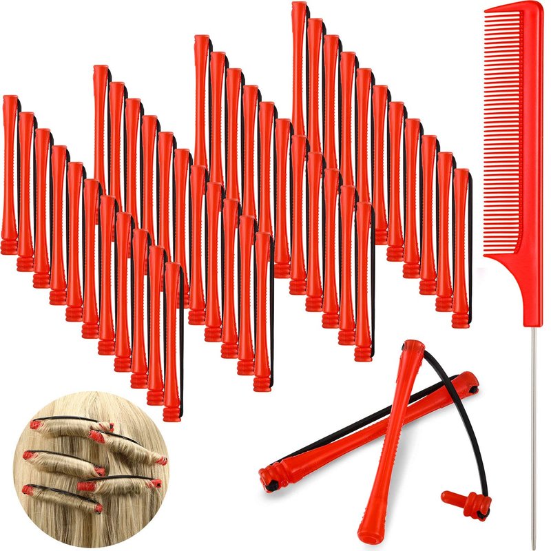 Hair Perm Rods - 48 Pieces Plastic Curling Rollers with Steel Pintail Comb | Short Cold Wave Curlers (0.2 Inch, Red)