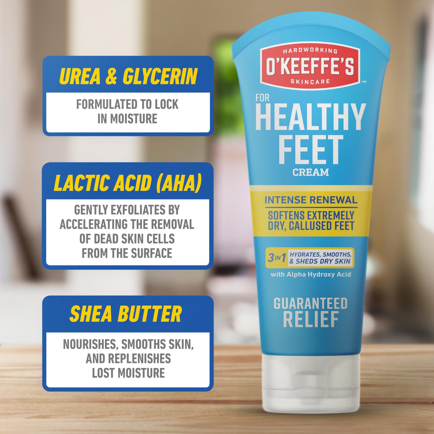 O'Keeffe's for Healthy Feet Intense Renewal Cream with Urea & Alpha Hydroxy Acid - 3 oz Tube - Chemically Exfoliates and Softens Extremely Callused, Dry Feet (Pack of 2)