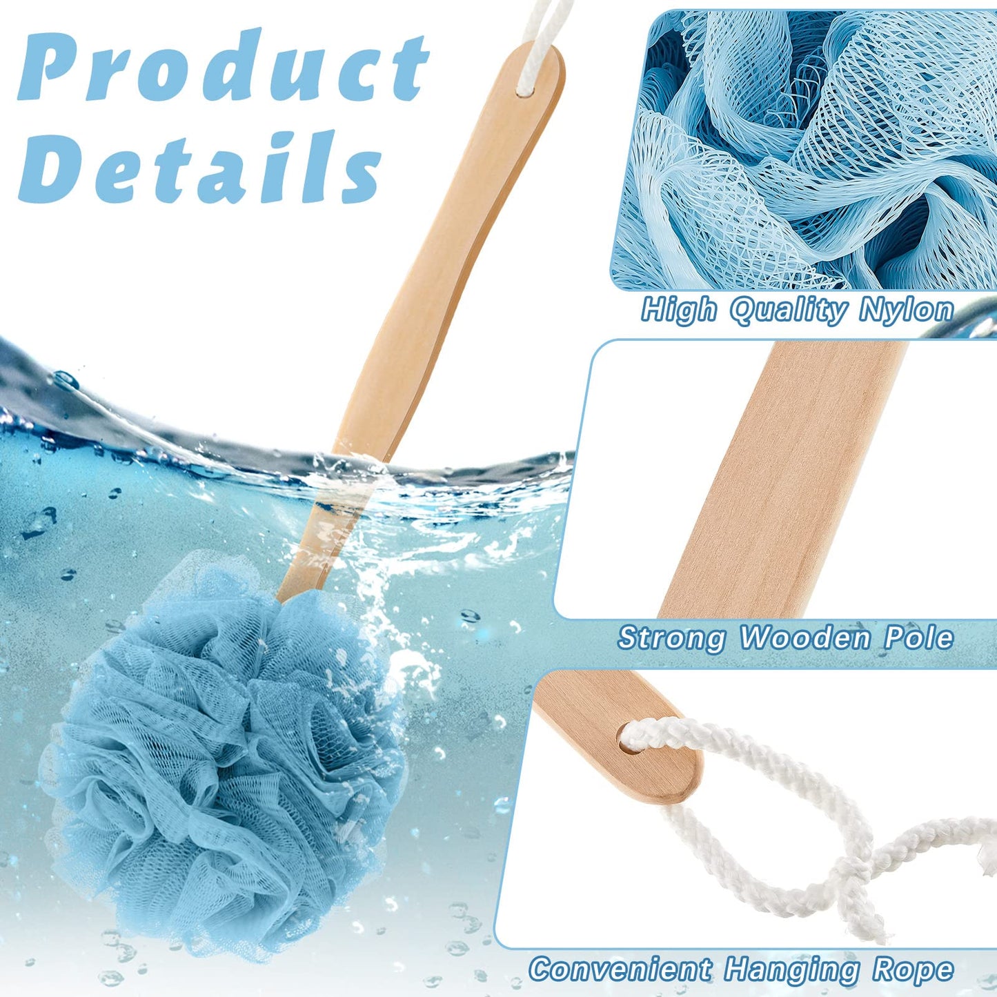 Tessco for you 12 Pack Long Handle Shower Loofahs, Mesh Back Scrubbers