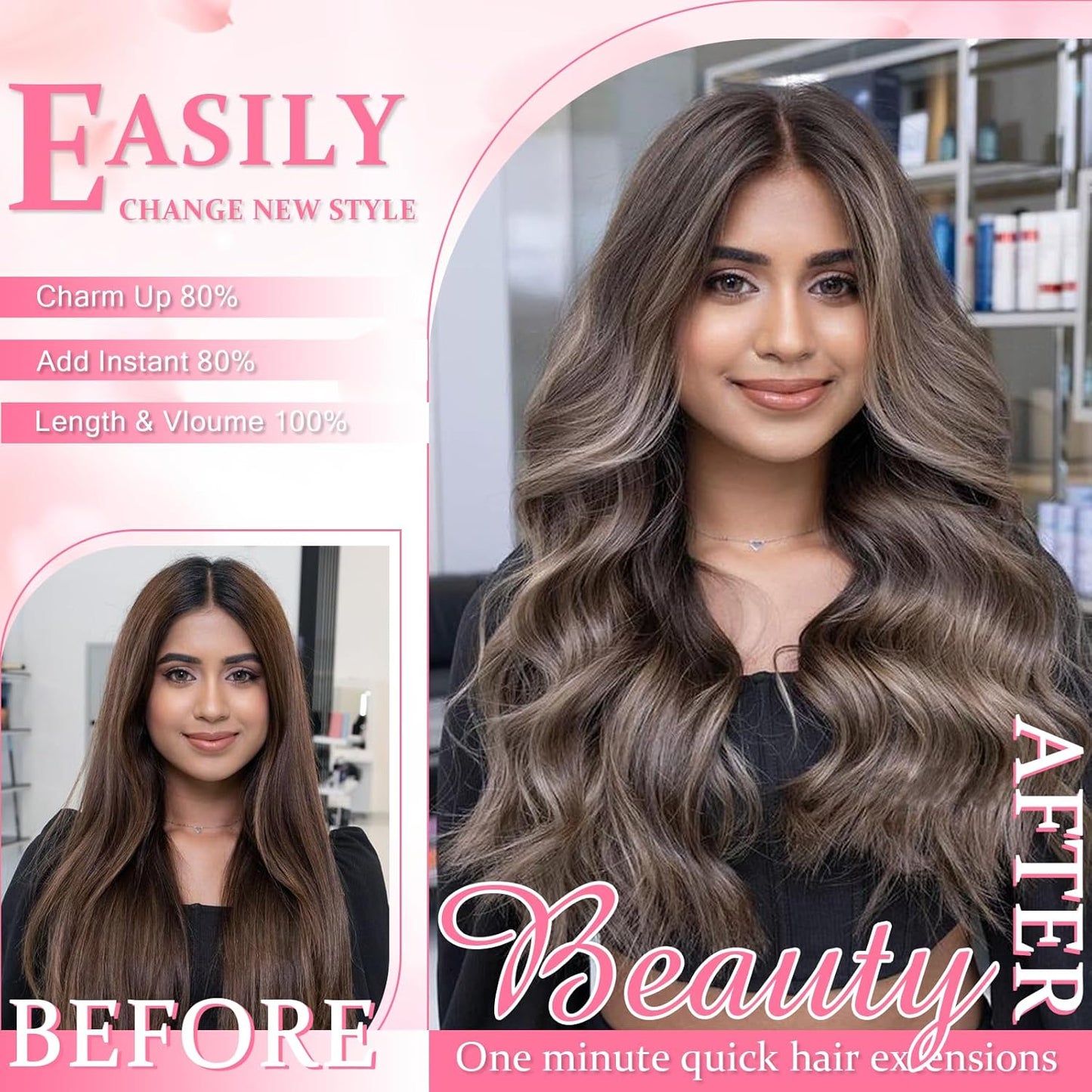 Real Human Hair Clip-In Extensions - Dark Brown 18 Inch, 75G, Seamless 7-Piece Set | Perfect for Women