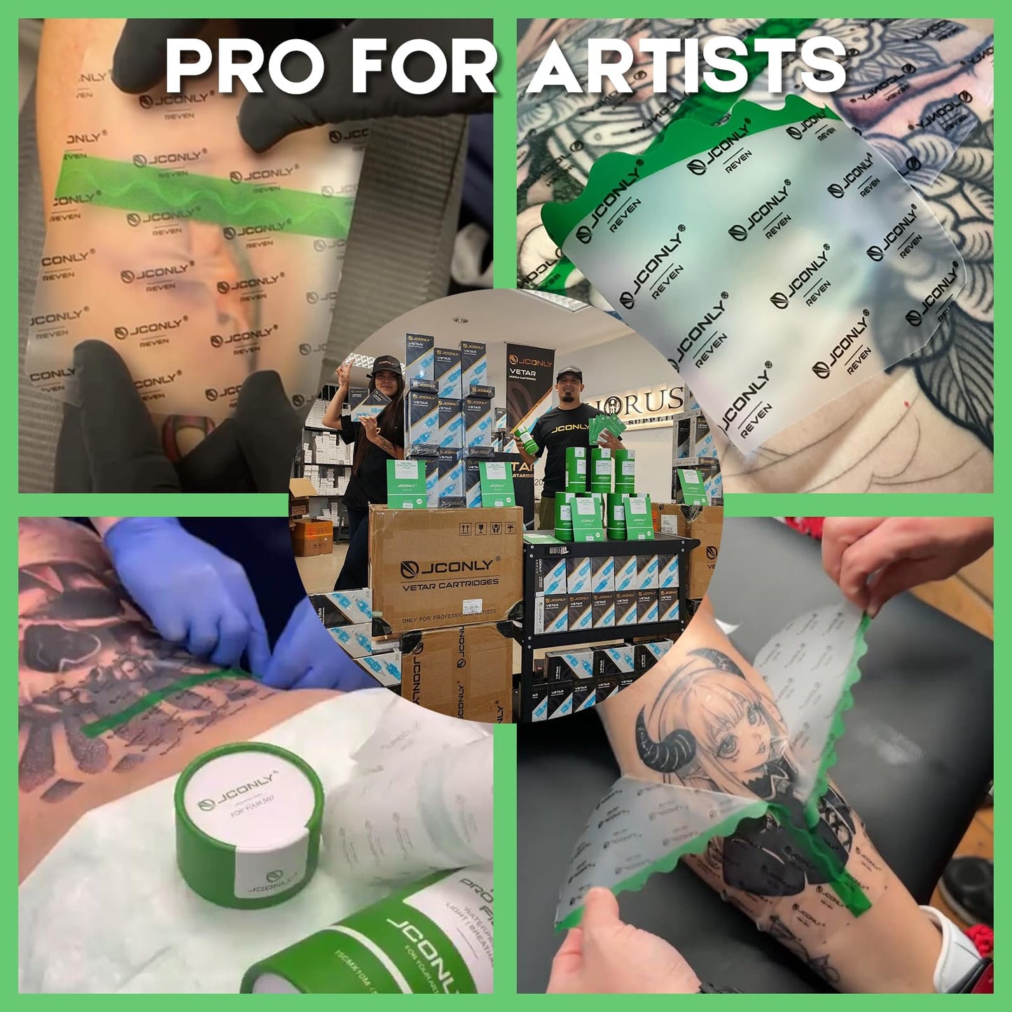 Jconly Reven 8in x 11yd Tattoo Aftercare Bandage Roll - Second Skin Tattoo Cover Up Patch 0.01MM Waterproof Film for Tattoos, 72hr Adhesion & Breathable Healing Patch, Reduces Scabbing