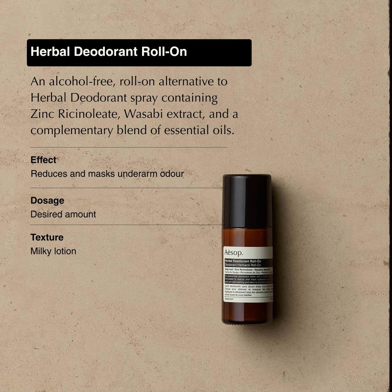 Aesop Aluminum Free Herbal Deodorant Roll On for Women & Men | Sage Leaf & Zinc Reduces Odor & Bacteria, Witch Hazel Soothes Skin | Alcohol-Free Formula for Sensitive Skin | 1.6 oz