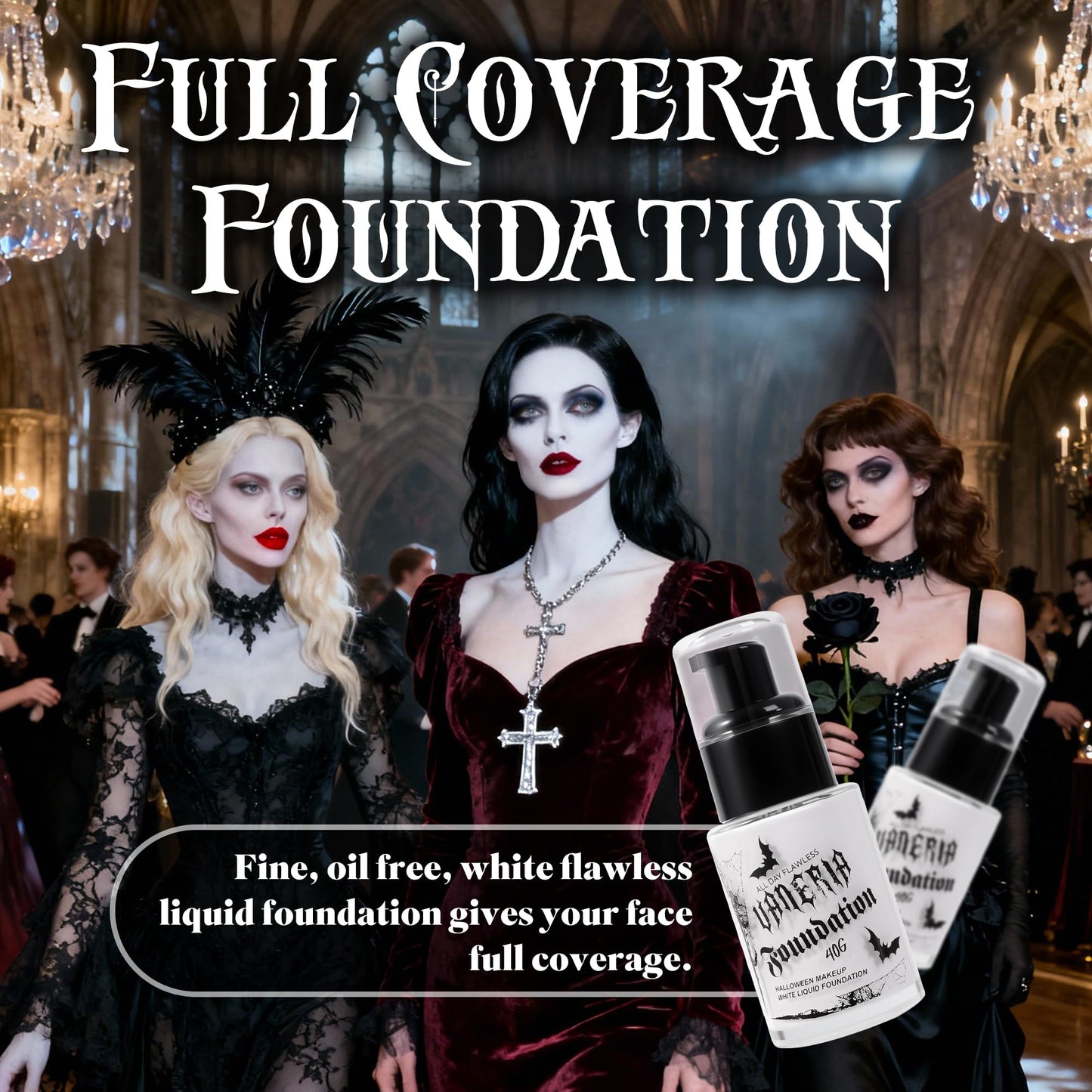 VANERIA White Foundation, Goth Foundation Liquide Makeup, Clown Makeup, Blanco Face Paint, Full-Coverage Waterproof, Mixer Use or White Base for Halloween, Cosplay, Stage, Mime & Film.30ML